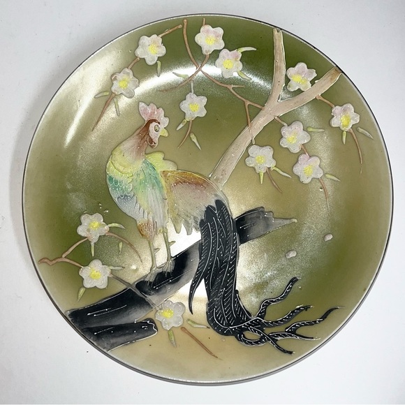 Vintage Japan Moriage Pheasant Bird Branch Wall Plaque 7.5”Plate Nippon Era - Picture 1 of 2